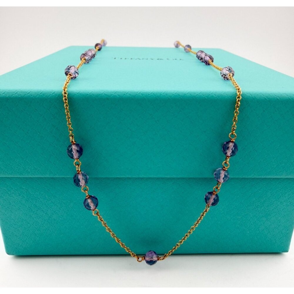RARE Tiffany 18K Rose Gold Amethyst Garden Bead Necklace 24" Faceted 5.2g